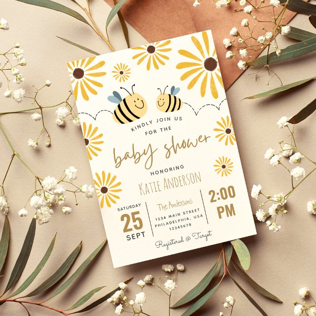 Cute Yellow Bee and Sunflower Baby Shower Invitation (Creator Uploaded)