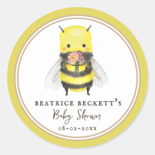 Cute Yellow Bee and Wildflower Baby Shower Sticker
