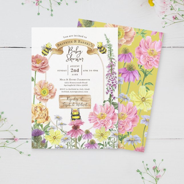 Cute Yellow Bee and Wildflower Coed Baby Shower  Invitation (Creator Uploaded)