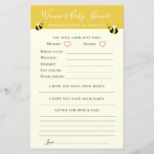 Cute Yellow Bee Baby Shower Advice and Predictions