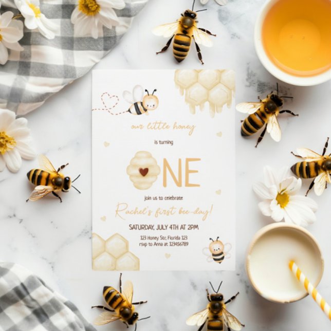Cute Yellow Bee Honey First Bee-day Invitation (Creator Uploaded)