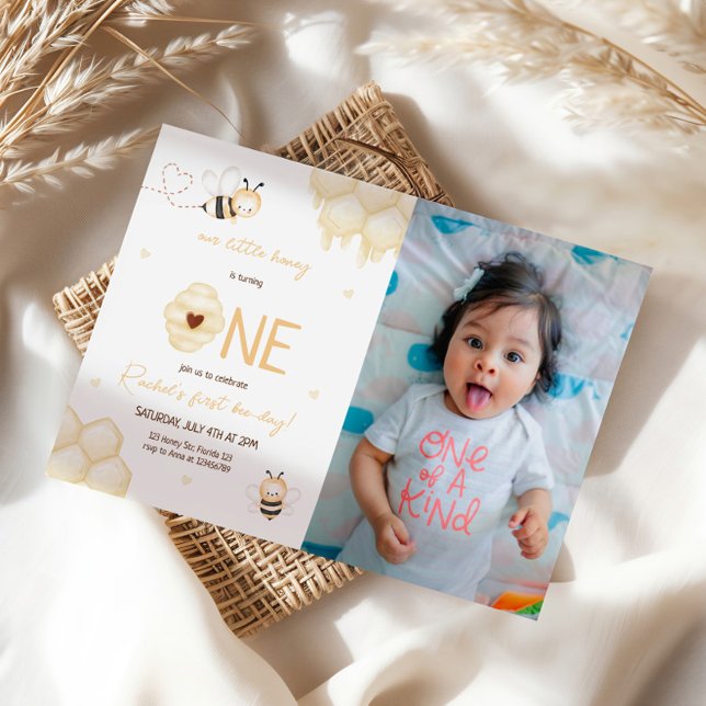 Cute Yellow Bee Honey First Bee-day Photo Invitation (Creator Uploaded)