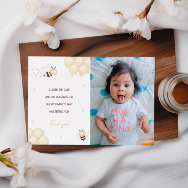 Cute Yellow Bee Honey First Bee-day Thank You Card (Creator Uploaded)