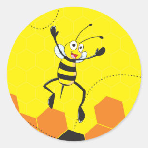 Cute Yellow Bee Jumping Hurray Hoorah Classic Round Sticker