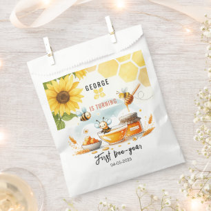 Cute Yellow Bee & Sunflower 1st Bee-Day Birthday Favour Bags