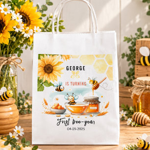 Cute Yellow Bee & Sunflower 1st Bee-Day Birthday Favour Bags