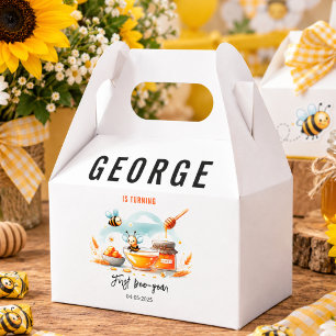 Cute Yellow Bee & Sunflower 1st Bee-Day Birthday Favour Box