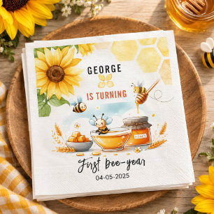 Cute Yellow Bee & Sunflower 1st Bee-Day Birthday Napkin