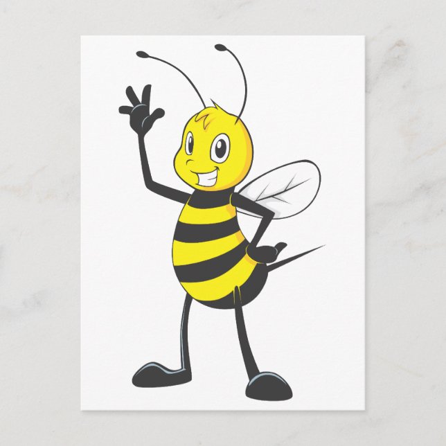 Cute Yellow Bee Waving Hi Hello Postcard (Front)