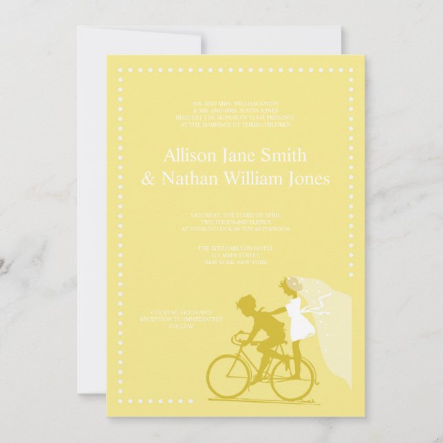 CUTE Yellow Bicycle Couple Wedding Invitation (Front)