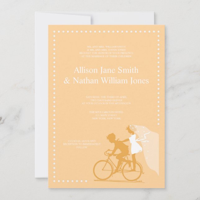 CUTE Yellow Bicycle Couple Wedding Invitation (Front)