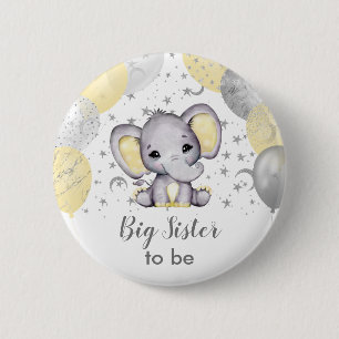 Cute Yellow Big Sister Elephant Balloons Button
