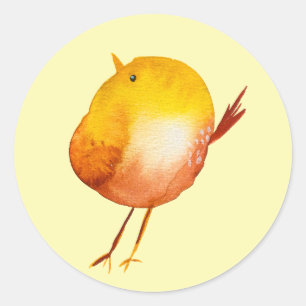 Cute yellow bird watercolor art classic round sticker