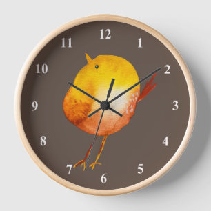 Cute yellow bird watercolor art clock