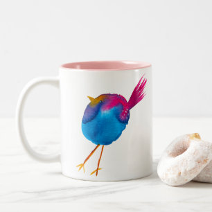 Cute yellow bird watercolor art Two-Tone coffee mug