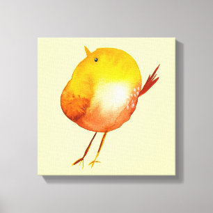 Cute yellow bird watercolor canvas print