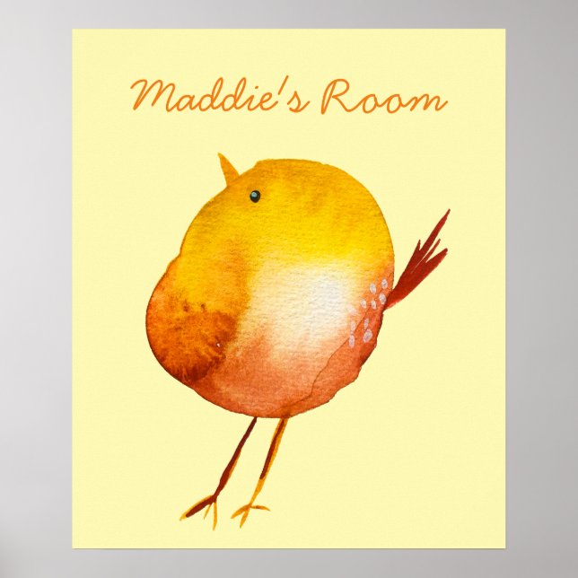 Cute yellow bird watercolor poster (Front)