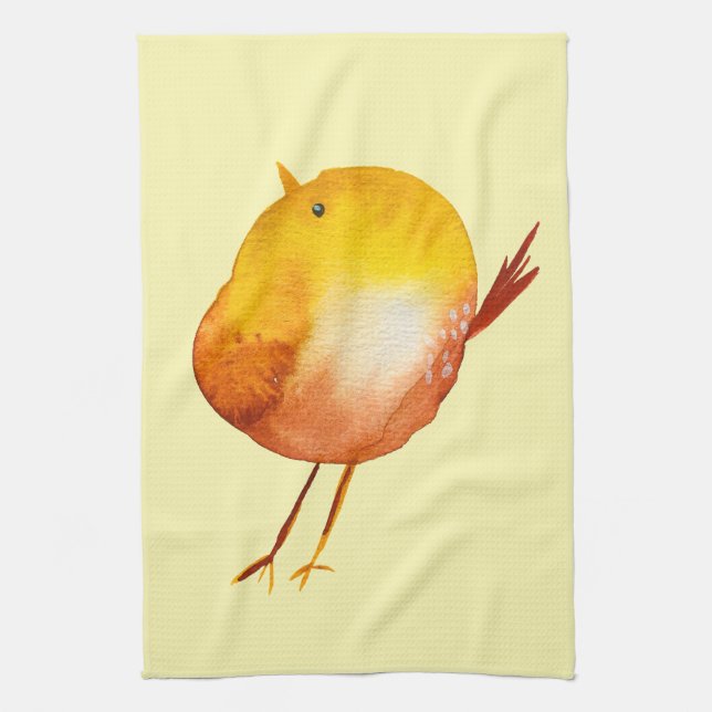 Cute yellow bird watercolor tea towel (Vertical)