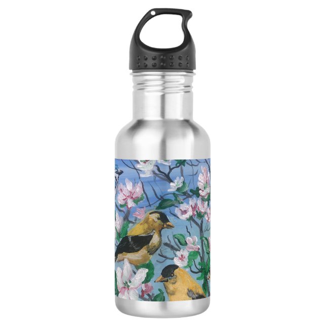 Cute Yellow Birds Design 532 Ml Water Bottle (Front)