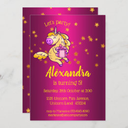 Cute Yellow Birthday Unicorn Invitation