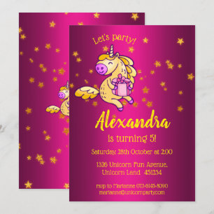Cute Yellow Birthday Unicorn Invitation