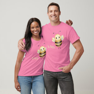 Cute Yellow Black Be Happy Bee T-Shirt