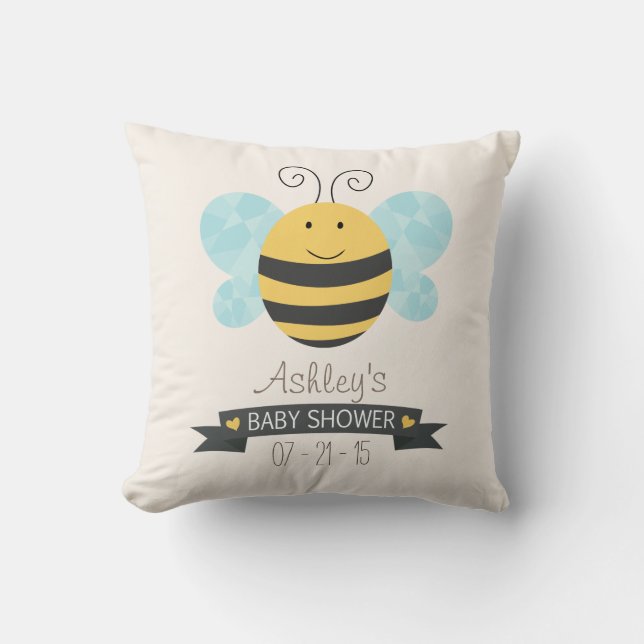Cute Yellow & Black Bee Baby Shower Cushion (Front)