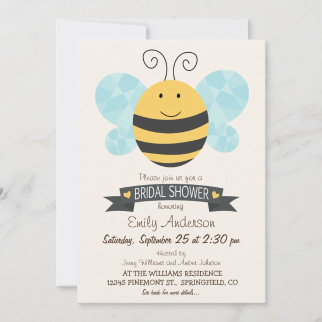 Cute Yellow & Black Bee Bridal Shower Invitation (Front)