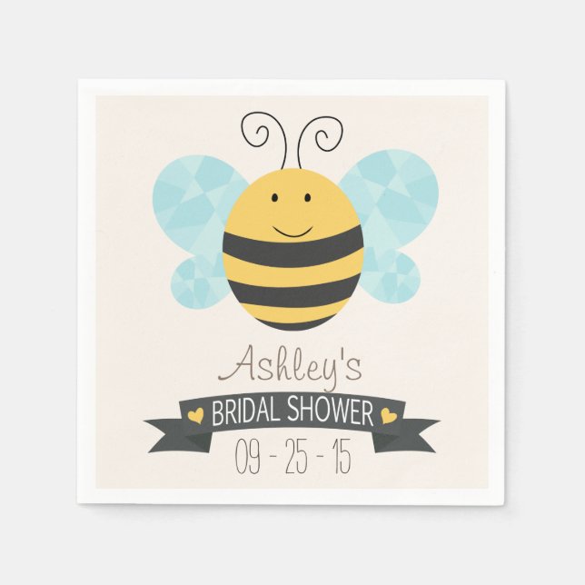 Cute Yellow & Black Bee Bridal Shower Napkin (Front)