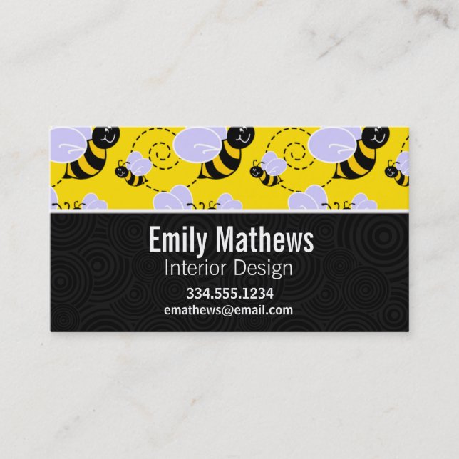 Cute Yellow & Black Bee Business Card (Front)