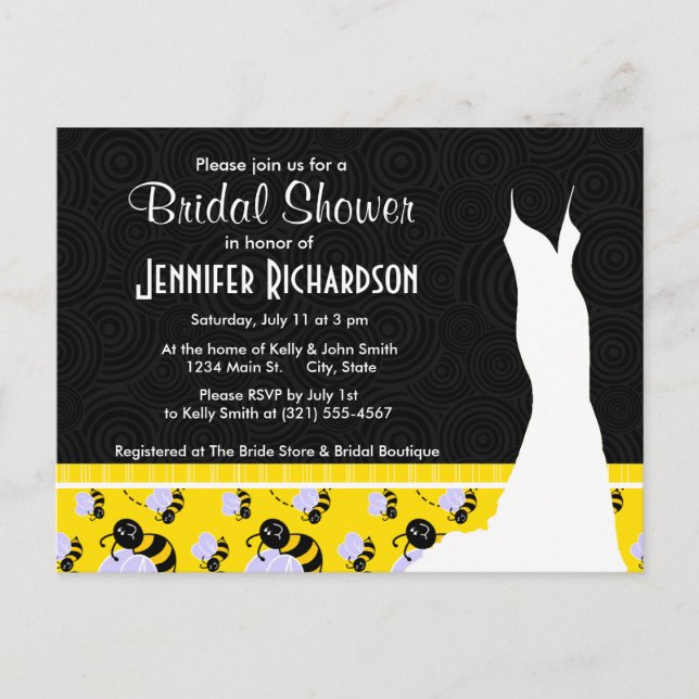 Cute Yellow & Black Bee Invitation Postcard (Front)