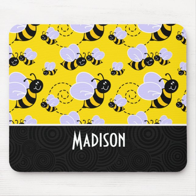 Cute Yellow & Black Bee Mouse Mat (Front)