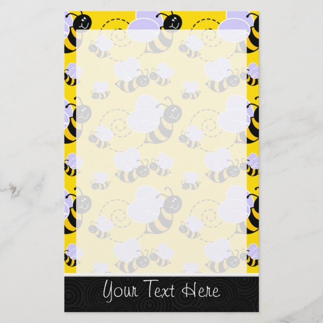 Cute Yellow & Black Bee Stationery (Front)