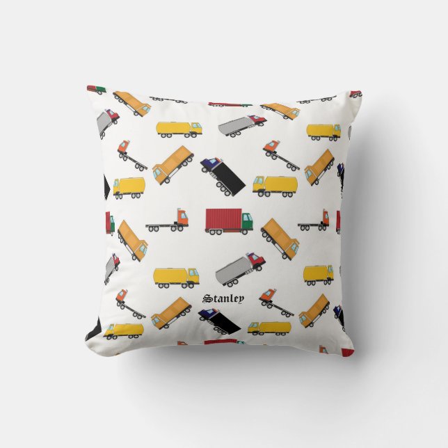 Cute Yellow Black Personalised Truck Pattern Cushion (Front)