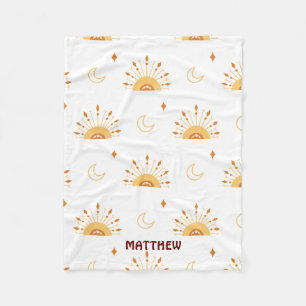 Cute Yellow Boho Celestial Seamless Pattern Fleece Blanket