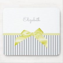 Cute Yellow Bow With Girly Grey Stripes and Name