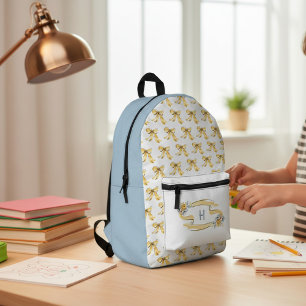 Cute yellow Bows Floral Initial Backpack