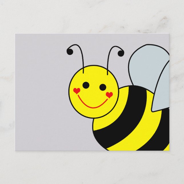 Cute Yellow Bumble Bee Grey Postcard (Front)