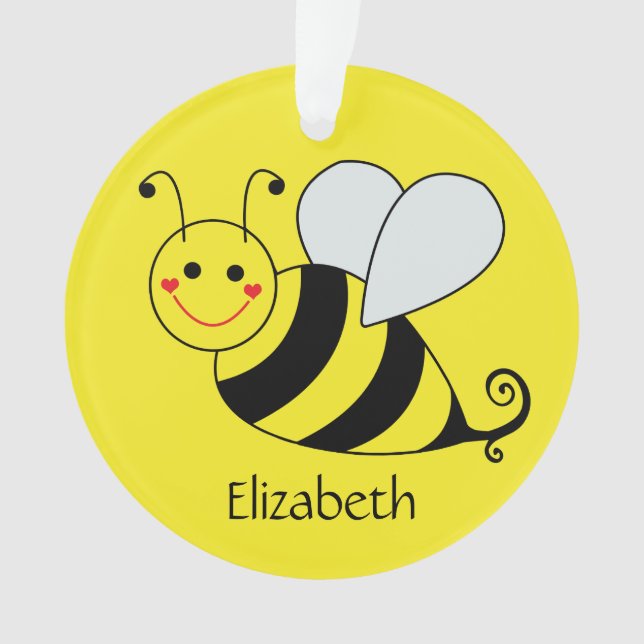 Cute Yellow Bumble Bee Personalised Ornament (Front)