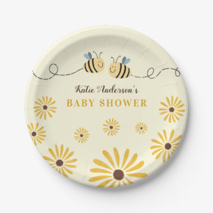 Cute Yellow Bumblebee and Sunflowers Baby Shower Paper Plate