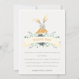 Cute Yellow Bunny Foliage Any Age Birthday Thank You Card