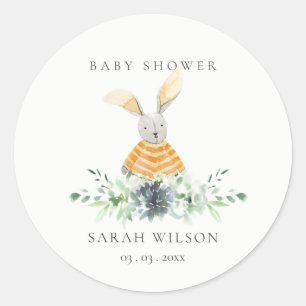 Cute Yellow Bunny Garden Foliage Baby Shower  Classic Round Sticker