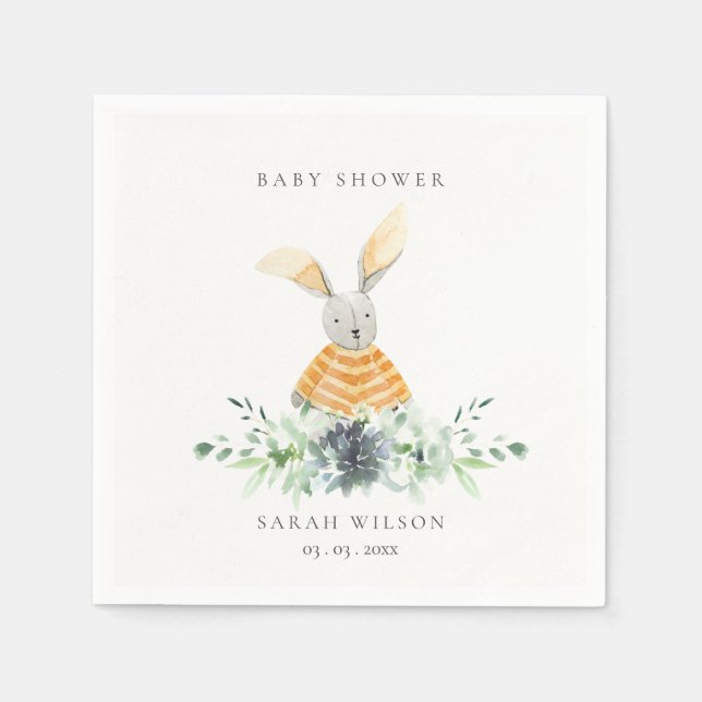 Cute Yellow Bunny Garden Foliage Baby Shower Napkin (Front)