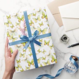 Cute Yellow Butterflies Pattern Pastel Wrapping Paper