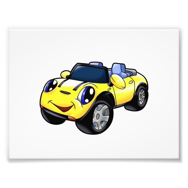 Cute yellow car cartoon|Choose background colour Photo Print (Front)