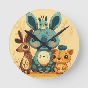 Cute yellow cartoon animals Round Pillow Clock