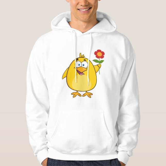 Cute Yellow Cartoon Chick with Flower Hoodie (Front)
