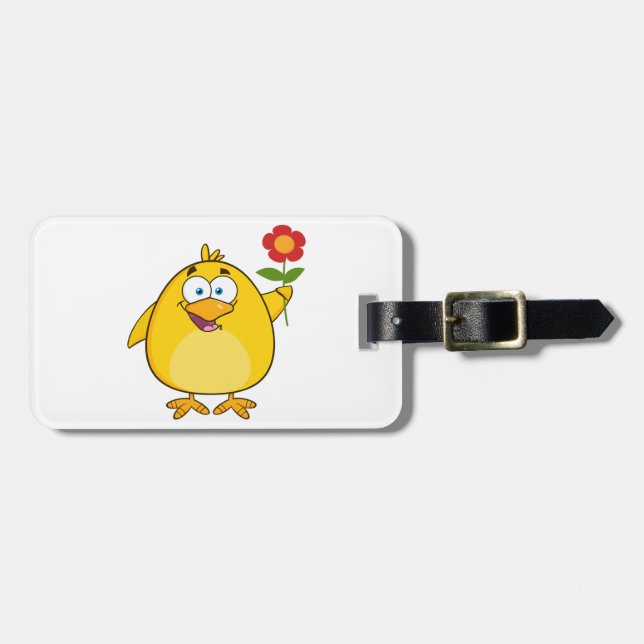 Cute Yellow Cartoon Chick with Flower Luggage Tag (Front Horizontal)