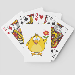 Cute Yellow Cartoon Chick with Flower Playing Cards