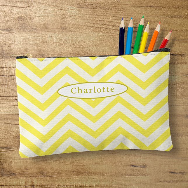 Cute Yellow Chevron Pattern Modern Pencil Case Accessory Pouch (Creator Uploaded)